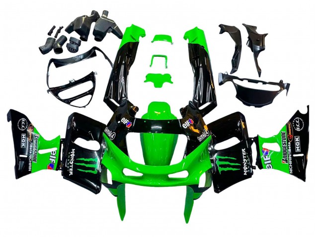 1998-2003 Kawasaki ZZR600 Motorcycle Fairings - Green Black Monster Elf Australia