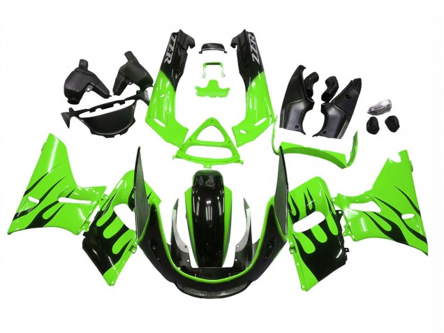1993-2007 Kawasaki ZZR400 Motorcycle Fairings - Green Glossy Black Flame Australia