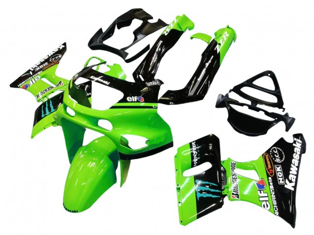 1993-2007 Kawasaki ZZR400 Motorcycle Fairings - Green Glossy Black Blue Monster Elf Touch4 Bridgestone Australia