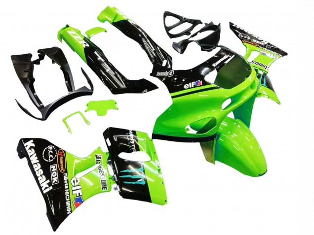 1998-2003 Kawasaki ZZR600 Motorcycle Fairings - Green Glossy Black Blue Monster Elf Touch4 Bridgestone Australia