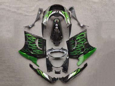 Affordable 1993-2003 Kawasaki ZZR1100 Motorcycle Fairings - Glossy Black Green Flame Australia