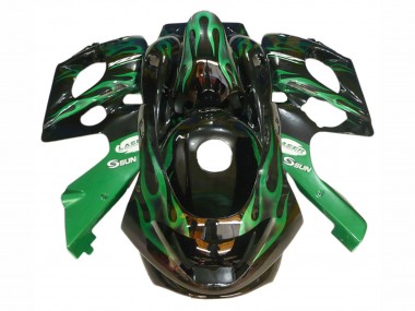 Affordable 1996-2007 Yamaha YZF600R Thundercat Motorcycle Fairings - Black with Dark Green Flame Australia