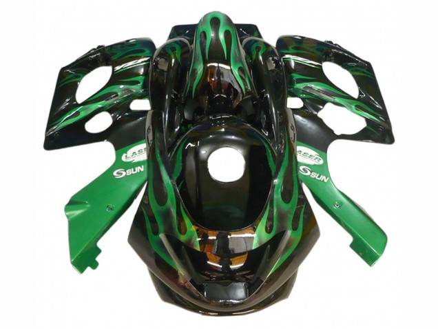 1996-2007 Yamaha YZF600R Thundercat Motorcycle Fairings - Black with Dark Green Flame Australia