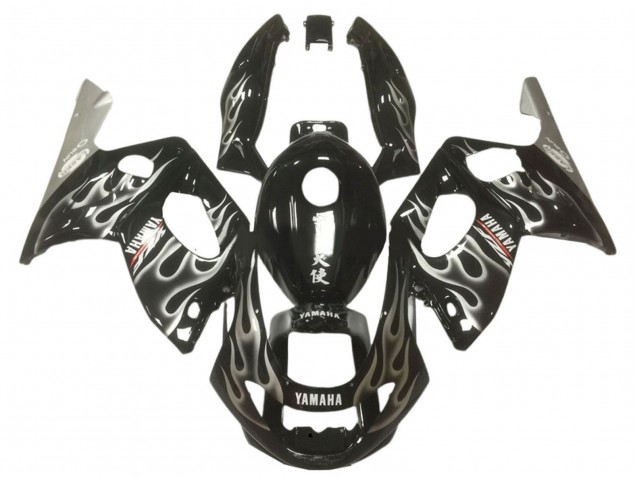 1996-2007 Yamaha YZF600R Thundercat Motorcycle Fairings - Glossy Black Silver Flame Australia