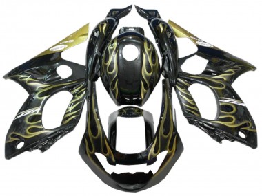 Affordable 1996-2007 Yamaha YZF600R Thundercat Motorcycle Fairings - Black with Gold Flame Australia