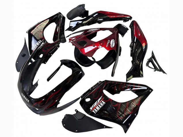 1997-2007 Yamaha YZF 1000R Thunderace Motorcycle Fairings - Black with Dark Red Flame Australia