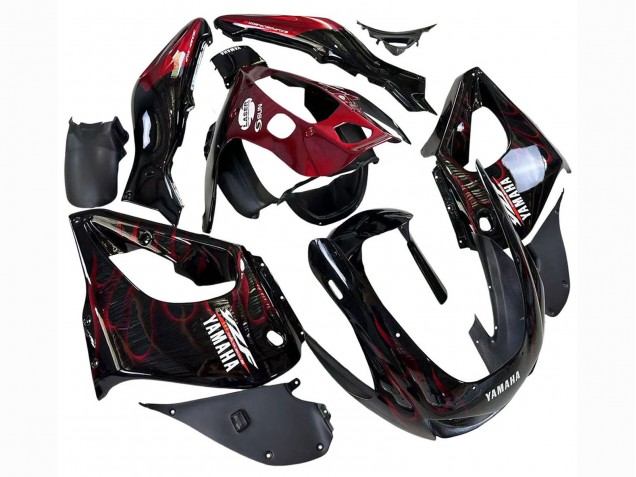 1997-2007 Yamaha YZF 1000R Thunderace Motorcycle Fairings - Black with Dark Red Flame Australia