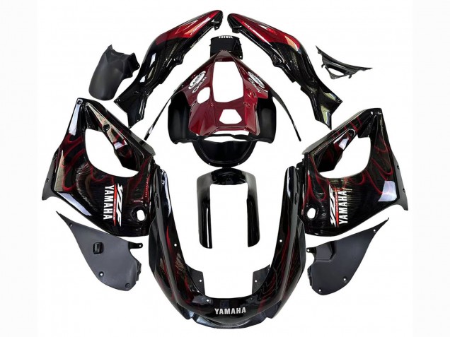 1997-2007 Yamaha YZF 1000R Thunderace Motorcycle Fairings - Black with Dark Red Flame Australia