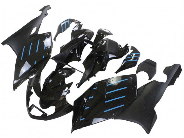 2005-2010 BMW K1200S Motorcycle Fairings - Glossy Black Matte Black Blue Lines Australia