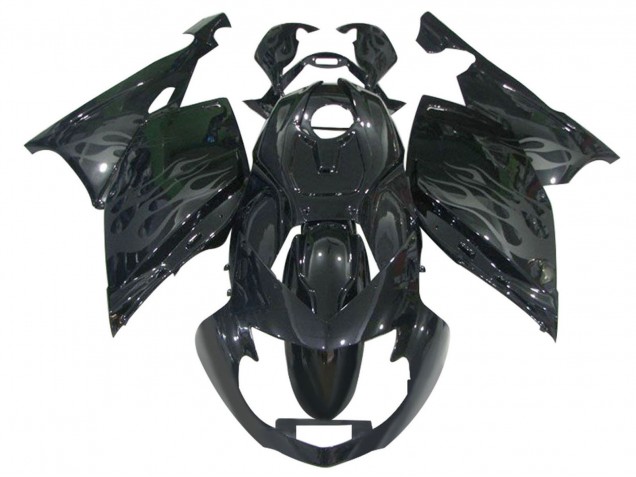 2005-2010 BMW K1200S Motorcycle Fairings - Glossy Black Grey Flame Australia
