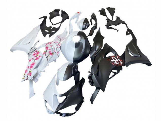 2023-2025 Kawasaki ZX6R Motorcycle Fairings - Black White with Flower Australia