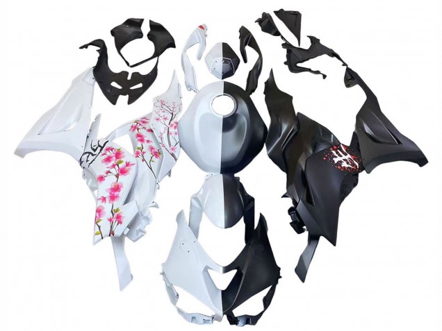 2023-2025 Kawasaki ZX6R Motorcycle Fairings - Black White with Flower Australia