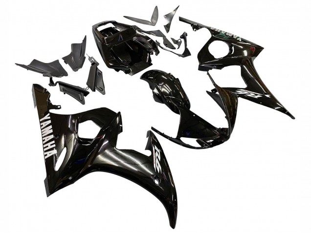 2003-2004 Yamaha YZF R6 Motorcycle Fairings - Glossy Black White Decals Australia