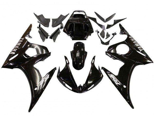 2003-2004 Yamaha YZF R6 Motorcycle Fairings - Glossy Black White Decals Australia