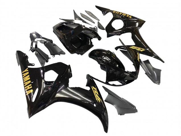 2003-2004 Yamaha YZF R6 Motorcycle Fairings - Glossy Black Gold Decals Australia