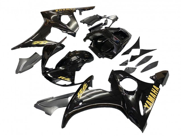 2003-2004 Yamaha YZF R6 Motorcycle Fairings - Glossy Black Gold Decals Australia
