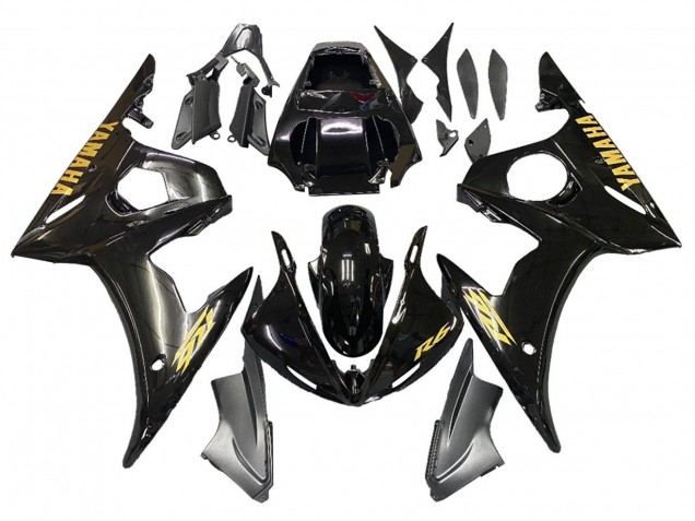 2003-2004 Yamaha YZF R6 Motorcycle Fairings - Glossy Black Gold Decals Australia