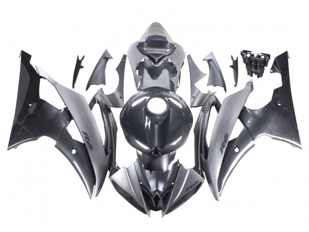 2008-2016 Yamaha YZF 600 R6 Motorcycle Fairings - Grey Black Carbon Fiber Style Australia
