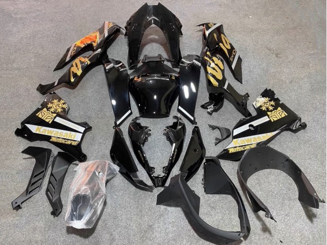 2021-2025 Kawasaki ZX10R Motorcycle Fairings - Glossy Black Gold Elf Snow Australia
