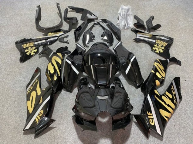 2021-2025 Kawasaki ZX10R Motorcycle Fairings - Glossy Black Gold Elf Snow Australia