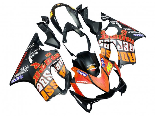 2004-2007 Honda CBR600 F4i Motorcycle Fairings - Matte Black Orange Rossi Australia