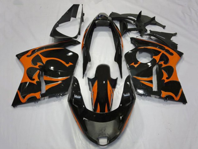 1996-2007 Honda CBR1100XX Blackbird Motorcycle Fairings - Glossy Black Orange Flame Australia