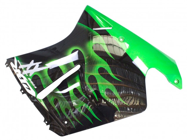 1996-2007 Honda CBR1100XX Blackbird Motorcycle Fairing - Glossy Black Green Flame Australia