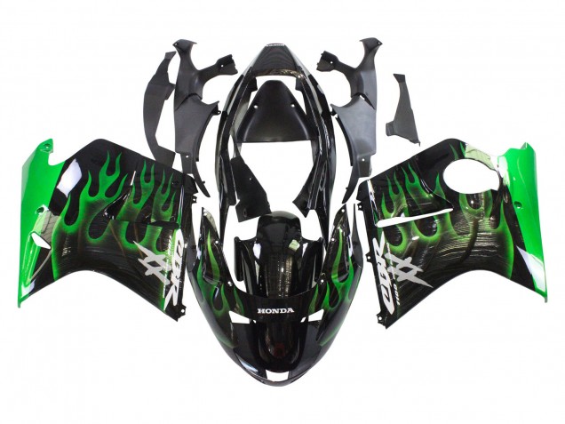 1996-2007 Honda CBR1100XX Blackbird Motorcycle Fairing - Glossy Black Green Flame Australia