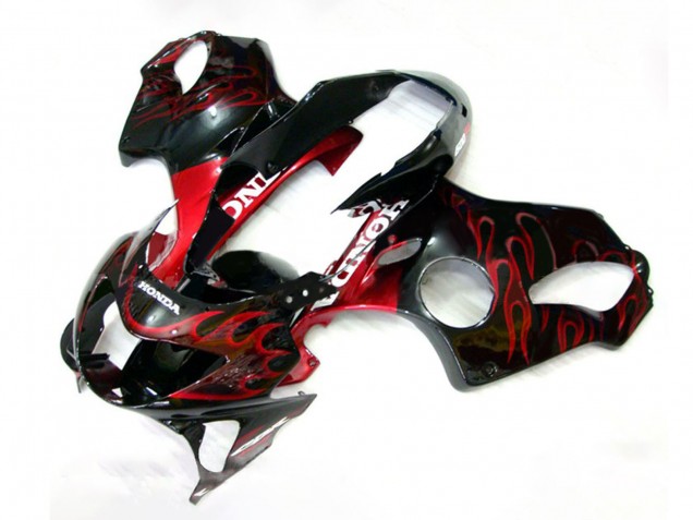 1999-2000 Honda CBR600 F4 Motorcycle Fairings - Glossy Black Red Flame Australia