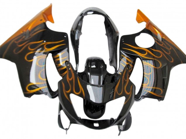 1999-2000 Honda CBR600 F4 Motorcycle Fairings - Glossy Black Gold Flame Australia