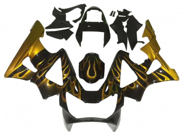 2000-2001 Honda CBR900RR 929 Motorcycle Fairings - Glossy Black Gold Flame Australia