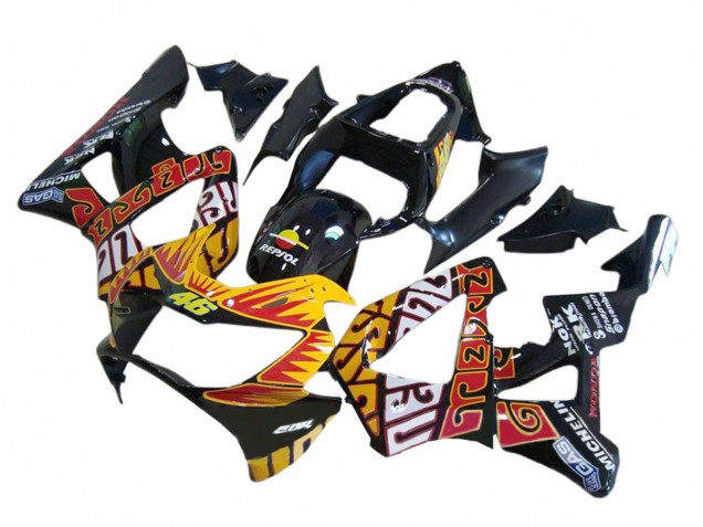 2000-2001 Honda CBR900RR 929 Motorcycle Fairings - Glossy Black Orange Repsol Rossi Australia