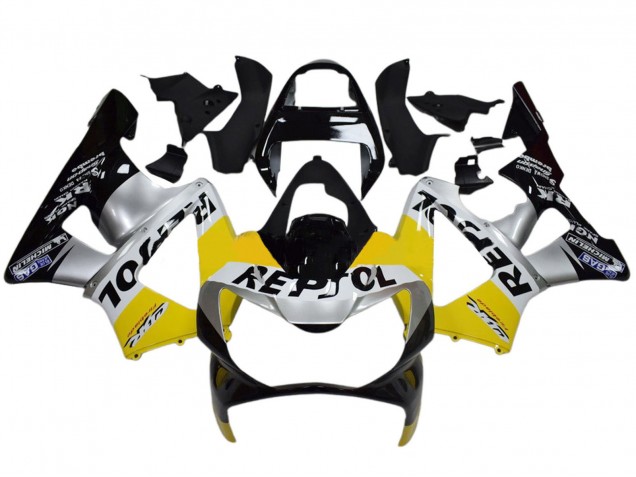 2000-2001 Honda CBR900RR 929 Motorcycle Fairings - Yellow Silver Glossy Black Repsol Australia