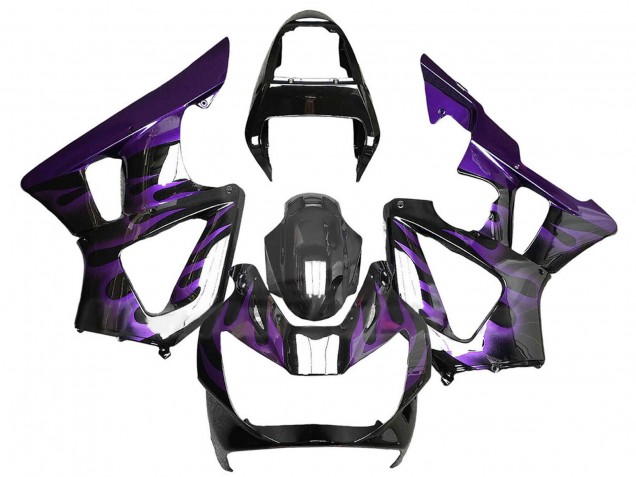 2000-2001 Honda CBR900RR 929 Motorcycle Fairings - Glossy Black Purple Flame Australia