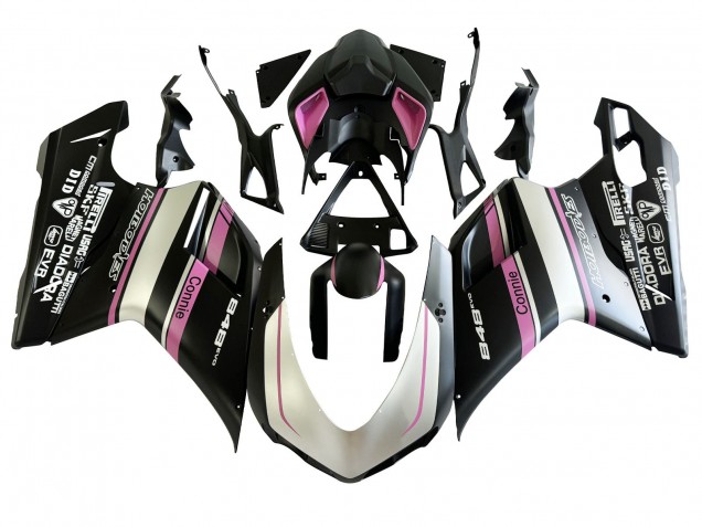 2007-2014 Ducati 848 Motorcycle Fairings - White Pink Glossy Black Connie Australia