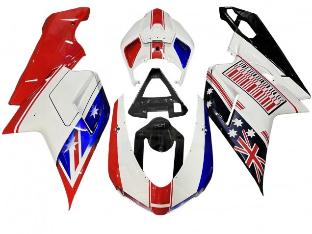 2007-2014 Ducati 848/1098/1198 Motorcycle Fairings - White Red Blue Glossy Black Australia