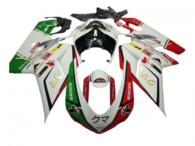 2007-2014 Ducati 848/1098/1198 Motorcycle Fairings - White Red Green Accossato Australia