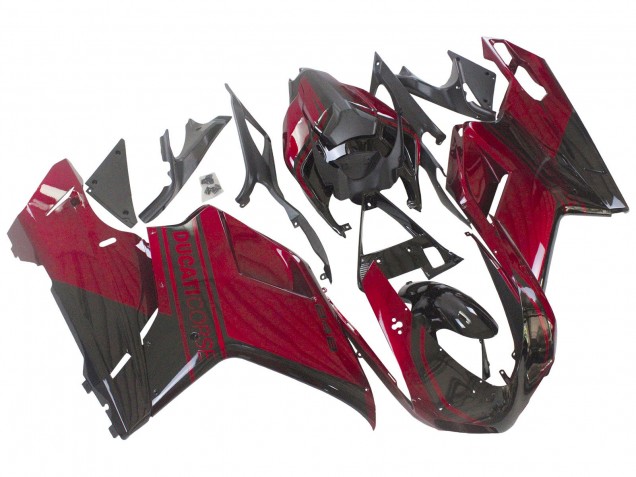 2007-2014 Ducati 848 Motorcycle Fairing - Red Glossy Black Australia