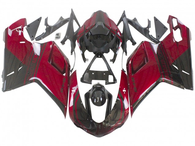 2007-2014 Ducati 848 Motorcycle Fairing - Red Glossy Black Australia
