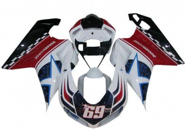 2007-2014 Ducati 848/1098/1198 Motorcycle Fairings - White Red Blue Glossy Black Corse 69 Australia