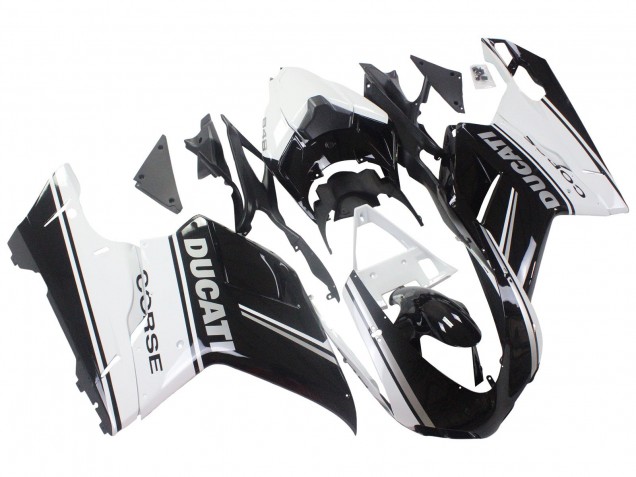 2007-2014 Ducati 848/1098/1198 Motorcycle Fairings - White Glossy Black Corse Australia