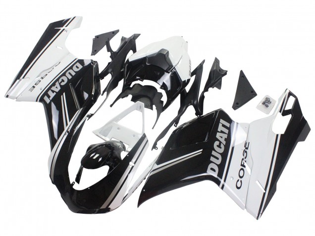 2007-2014 Ducati 848/1098/1198 Motorcycle Fairings - White Glossy Black Corse Australia