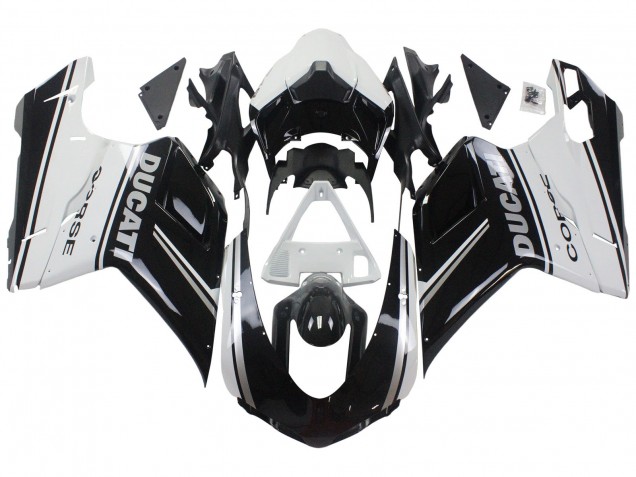 2007-2014 Ducati 848/1098/1198 Motorcycle Fairings - White Glossy Black Corse Australia