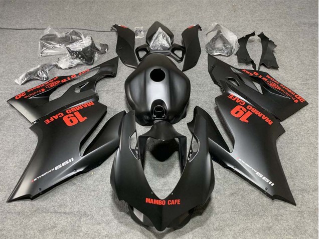 2011-2014 Ducati 1199 Motorcycle Fairings - Matte Black with Red Decals Mambo Cafe 19 Australia
