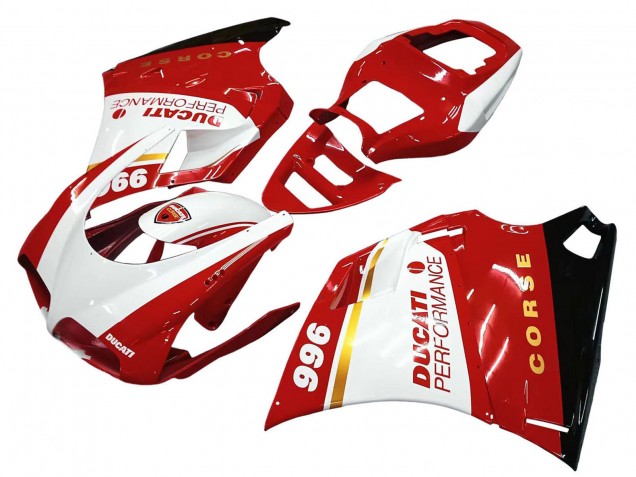 1993-2005 Ducati 996 Motorcycle Fairings - White Red Gold Glossy Black Corse Performance Australia