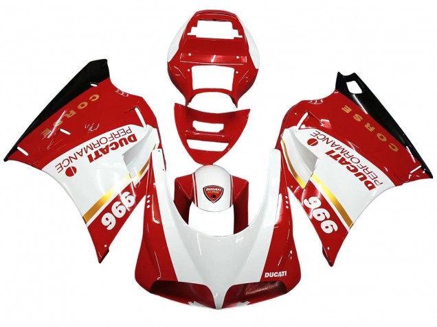 1993-2005 Ducati 996 Motorcycle Fairings - White Red Gold Glossy Black Corse Performance Australia