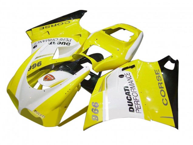 1993-2005 Ducati 996 Motorcycle Fairing - White Yellow Glossy Black Corse Performance Australia