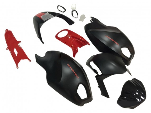 2008-2012 Ducati Monster 696 796 1100 1100S Motorcycle Fairings - Red Matte Black Monster Australia