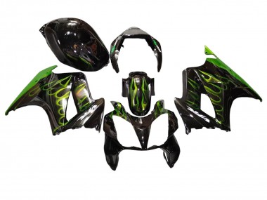 Affordable 2002-2013 Honda VFR 800 Motorcycle Fairings - Glossy Black Green Flame Australia
