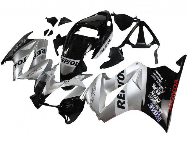 2002-2013 Honda VFR 800 Motorcycle Fairings - Silver Glossy Black Repsol Australia